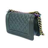 CHANEL シャネル ボーイシャネル チェーンショルダー 20cm メタリックグリーン系 レインボー金具 レディース ラムスキン ショルダーバッグ Aランク 中古 銀蔵