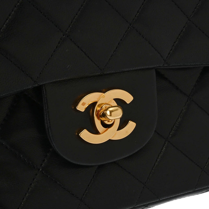 CHANEL シャネル マトラッセ Wフラップ 25cm チェーンショルダー  黒 ゴールド金具 レディース ラムスキン ショルダーバッグ Bランク 中古 銀蔵