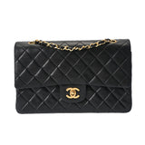 CHANEL シャネル マトラッセ Wフラップ 25cm チェーンショルダー  黒 ゴールド金具 レディース ラムスキン ショルダーバッグ Bランク 中古 銀蔵