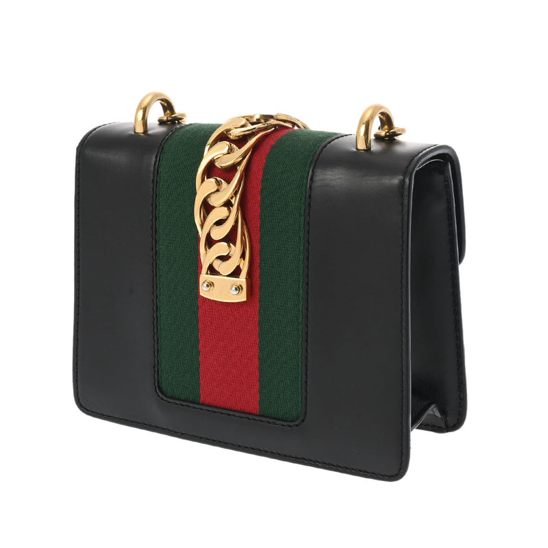 GUCCI グッチ シルヴィ ミニ チェーンショルダーバッグ 黒 ゴールド金具 431666 レディース レザー ショルダーバッグ Aランク 中古 銀蔵