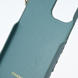 CHANEL シャネル iPhoneケース 12pro ポケット ストラップ付き 水色 ゴールド金具 ユニセックス ツイード 携帯・スマホアクセサリー ABランク 中古 銀蔵