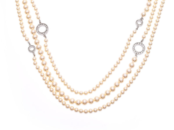 Used Chanel Cocomark Necklace Faux Pearl/Rhinestone SV Metal Fittings 2016 Model Box CHANEL Ginzo
