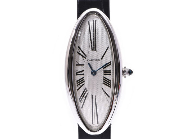 Cartier Benouire Alongé Silver Dial Ladies WG/Leather Hand-wound Watch A Rank Good Condition CARTIER Used Ginzo