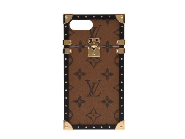 Louis Vuitton Monogram Reverse Eye Trunk Folio iPhone 7+ Brown / Black M64487 Men's Women's Genuine Leather Smartphone Case A Rank LOUIS VUITTON Used Ginzo