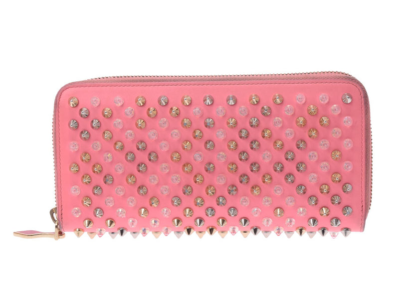 Christian Louboutin Round Zipper Wallet Multi Studs Pink Ladies Calf Zipper Wallet B Rank ChristianLouboutin Used Ginzo