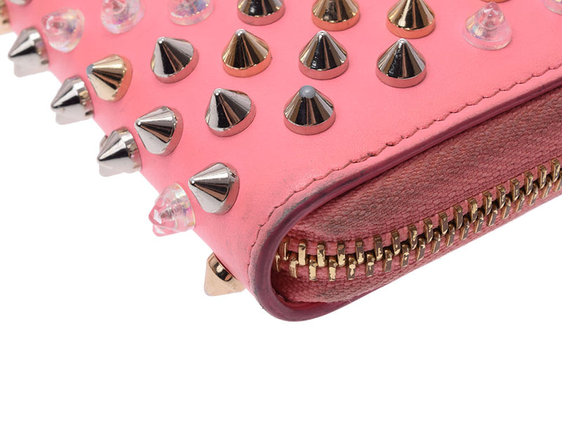 Christian Louboutin Round Zipper Wallet Multi Studs Pink Ladies Calf Zipper Wallet B Rank ChristianLouboutin Used Ginzo