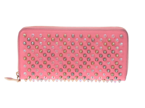 Christian Louboutin round zippers long wallets multi-studded pink lady's scarf B-rank ChristianLouboutin used silver