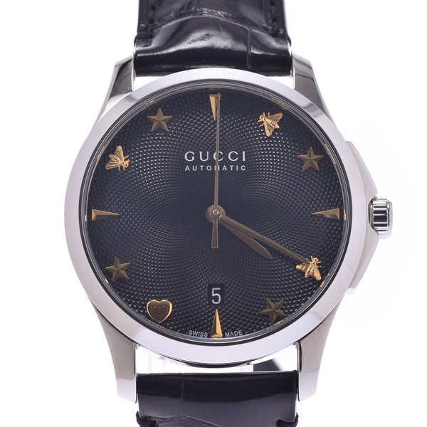 GUCCI Gucci G thymeless BEE men SS/ leather watch self-winding watch lindera board A rank used silver storehouse