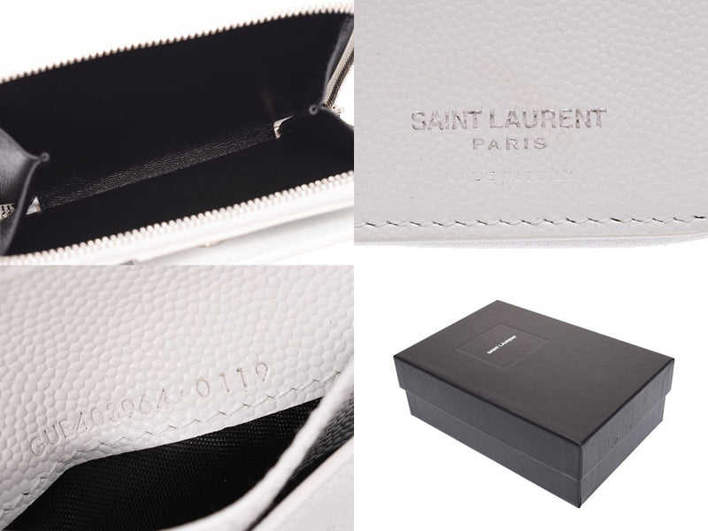Saint Laurent YSL Monogram Compact Wallet White/Black SV Metal Fittings Calf Wallet Unused Beauty YVES SAINT LAUREN PARIS Used Ginzo