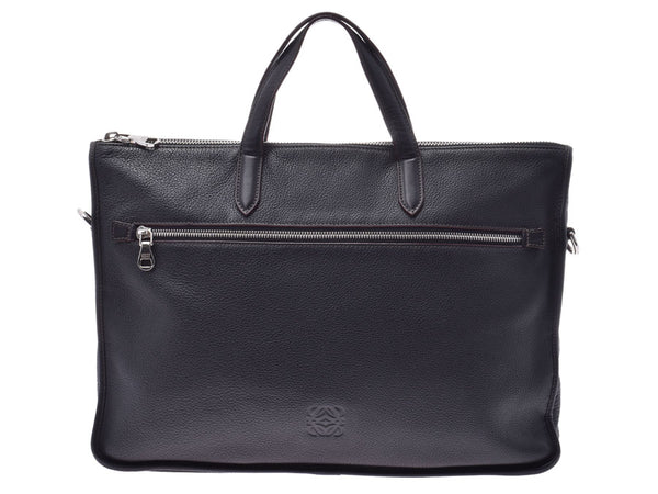 Loewe Briefcase Black SV Metal Fittings Men's Calf Business Bag B Rank LOEWE Strap Used Ginzo