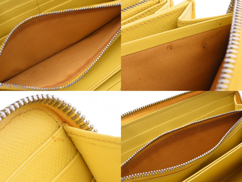 Prada round zipper long wallet Jallo Palma yellow 1ML506 men's women's Saffiano wallet unspent beauty PRADA Box Gallery used silver