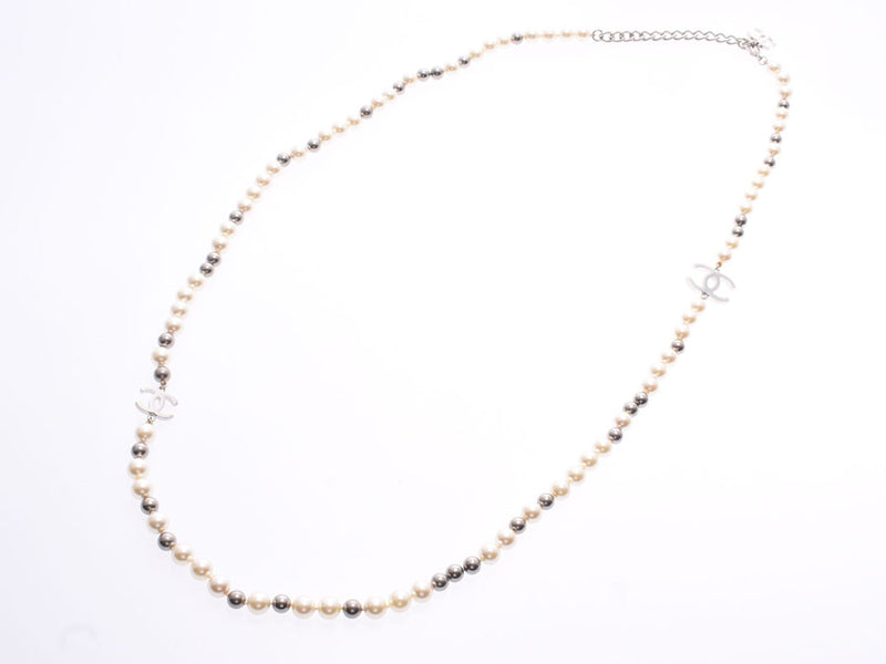 Chanel Long Necklace Coco Mark 16 Year Model Ladies Fake Pearl A Rank CHANEL Used Ginza Used