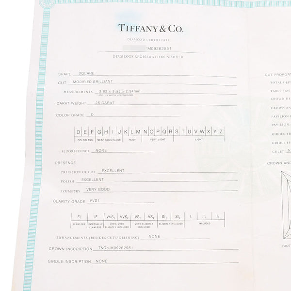 TIFFANY&Co. ティファニープリンセスカットリング 
 レディース Pt950プラチナ ダイヤモンド リング・指輪
 10.5号 
 中古