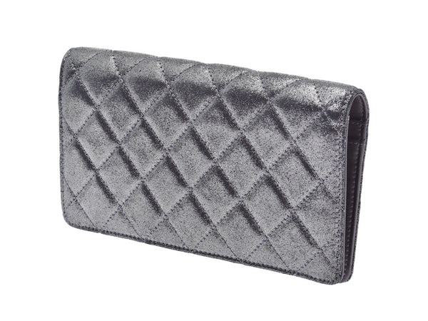Chanel Matrasse Two-fold Wallet Silver Ladies Metallic Satin Shindo Good Condition CHANEL Used Ginzo