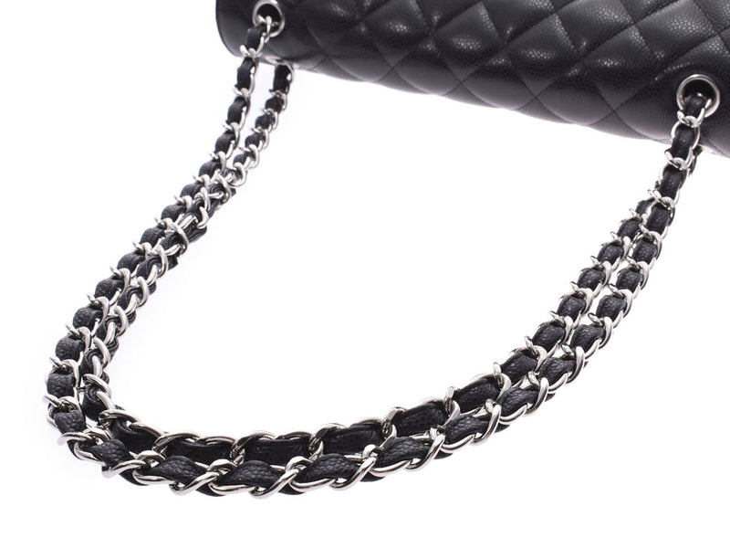 CHANEL MATRSE Chain Shoulder Bag Double Lid Black SV Metal Fittings Ladies Caviar Skin AB Rank CHANEL Used Ginzo