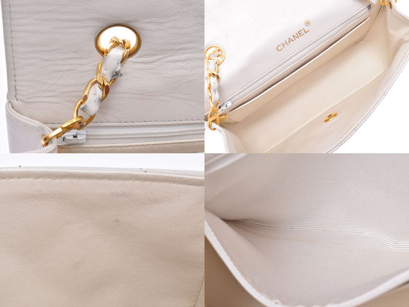 Chanel Matrasse Chain Shoulder Bag Diana White G Hardware Ladies Lambskin B Rank CHANEL Gala Used Ginzo