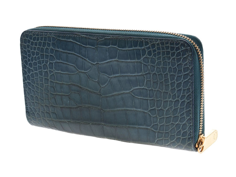 Louis Vuitton Exotic Zippy Wallet Blue Ladies Men's Croco Long Wallet B Rank LOUIS VUITTON Saitescopy Used Ginzo