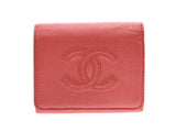 Three Chanel compacts fold wallet salmon pink Lady's caviar skin B rank CHANEL box used silver storehouse