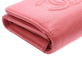 香奈儿紧凑三折钱包三文鱼粉红色女士鱼子酱皮肤B等级框香奈儿银盒使用