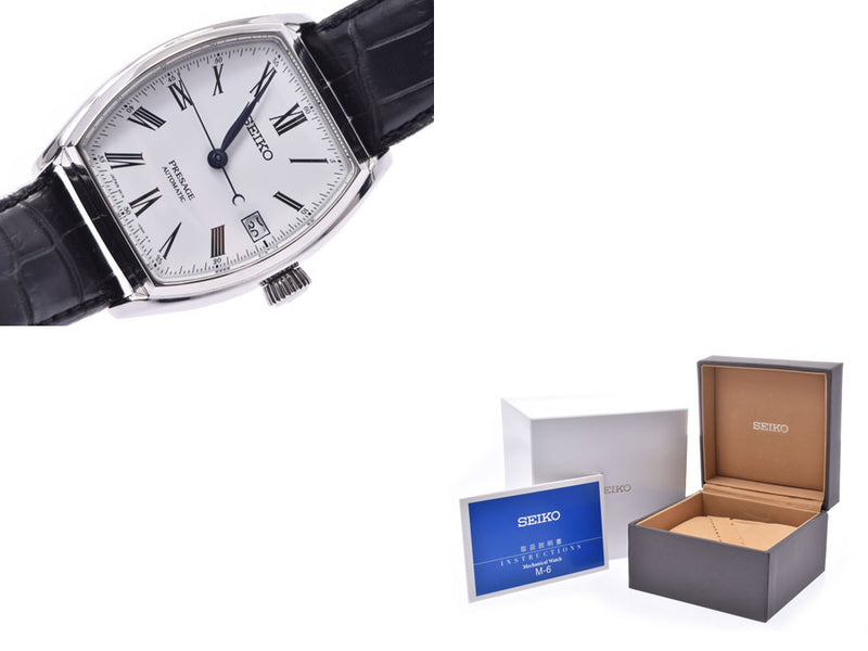 精工Presage White Dial SARX51 6R15-03T0 Back Scale Men's SS / Leather Automatic Watch A Rank品相良好SEIKO Box Gala二手的Ginzo