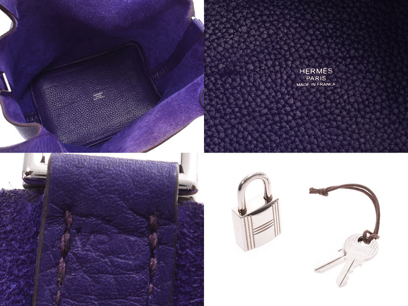 Hermes Picotan Lock PM Iris SV Hardware □N Engraved Ladies Taurillon Clemence Handbag B Rank HERMES Used Ginzo