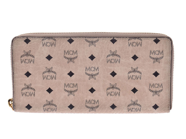 MCM Round Zipper Long Wallet Beige Men's Women's Leather A Rank Good Condition Box Empty Gala Used Ginzo