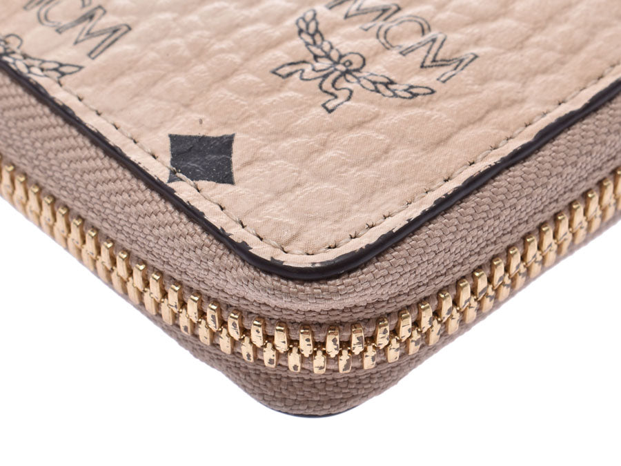 未使用　MCM エムシーエム　レザーフラップ長財布　パープル×ベージュ MCM ラウンドファスナー長財布 ベージュ系 メンズ レディース
