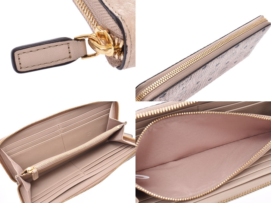 未使用　MCM エムシーエム　レザーフラップ長財布　パープル×ベージュ MCM ラウンドファスナー長財布 ベージュ系 メンズ レディース