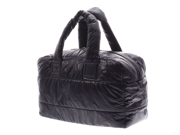 Chanel Coco Cocoon Boston Bag Black Ladies Nylon Handbag A Rank CHANEL Gala Used Ginzo