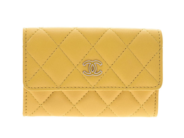 Chanel matelasse coin case yellow SV metal fittings Lady's lambskin coin purse newly beauty product CHANEL box guarantee used silver storehouse
