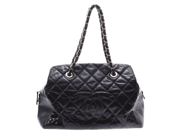 Chanel Matrasse Chain Tote Bag Black SV Hardware Ladies Coated Leather B Rank CHANEL Used Ginzo