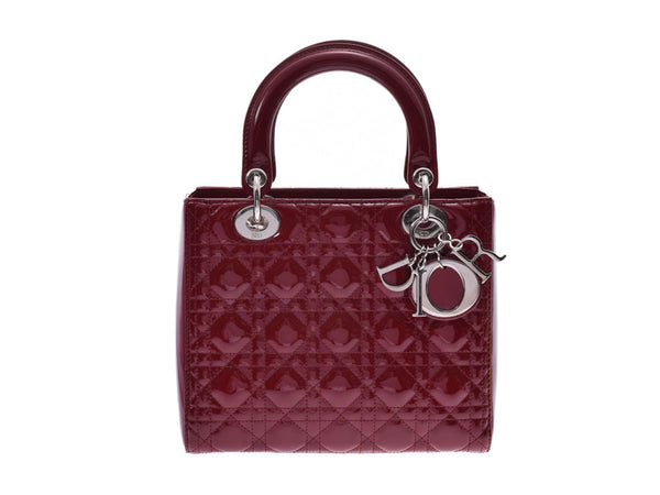 Dior Lady Dior Cherry Red SV Metal Fittings Women's Enamel/Calfskin 2WAY Handbag Shin-Do Beauty CHRISTIAN DIOR Strap Used Ginzo