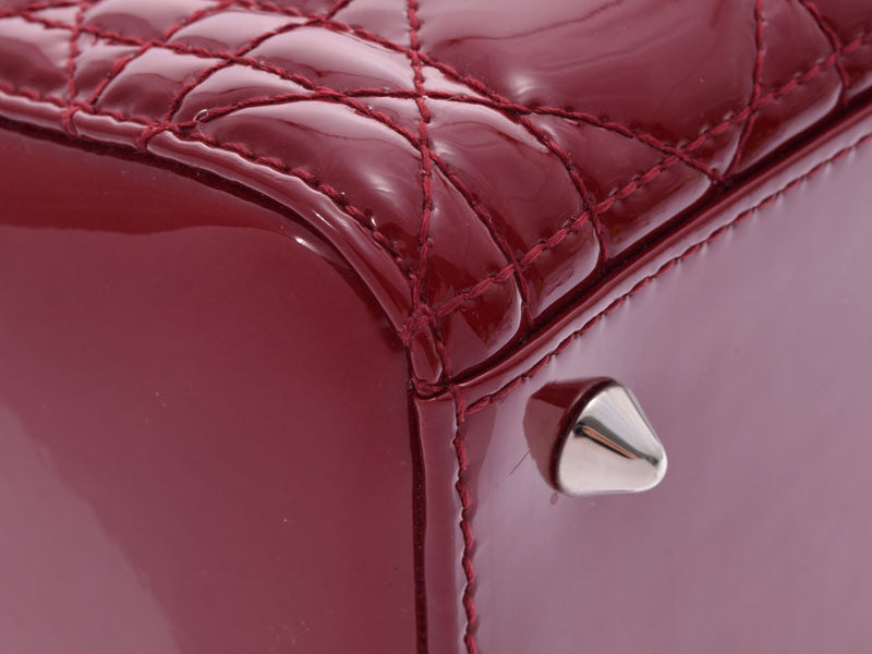 Dior Lady Dior Cherry Red SV Metal Fittings Women's Enamel/Calfskin 2WAY Handbag Shin-Do Beauty CHRISTIAN DIOR Strap Used Ginzo