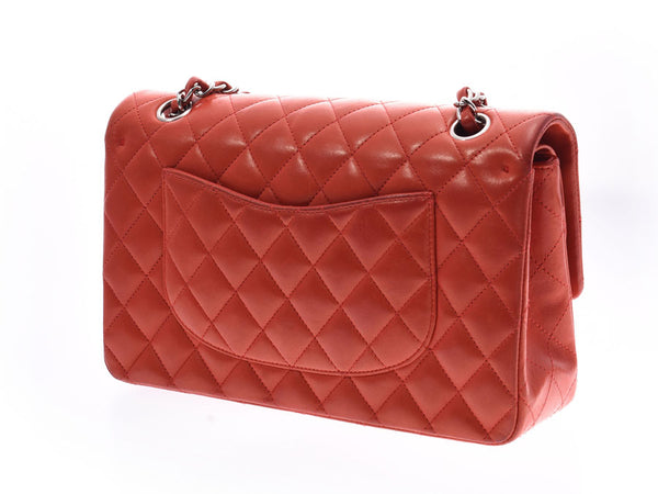 Chanel Chain Shoulder Bag Double Lid Vermilion SV Hardware Ladies Lambskin B Rank CHANEL Used Ginzo