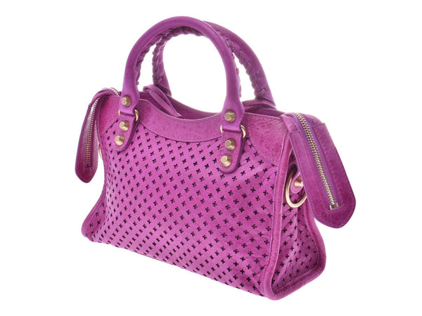Balenciaga Mini City Punching Violet G Hardware Ladies Lambskin 2WAY Handbag A Rank BALENCIAGA Used Ginzo