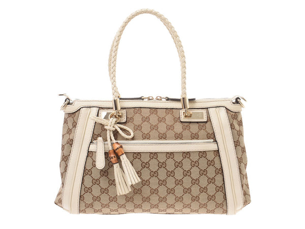 Gucci Bella 2WAY handbag Beige line/White 282300 Ladies GG canvas A-rank GUCCI straps used in Ginzo