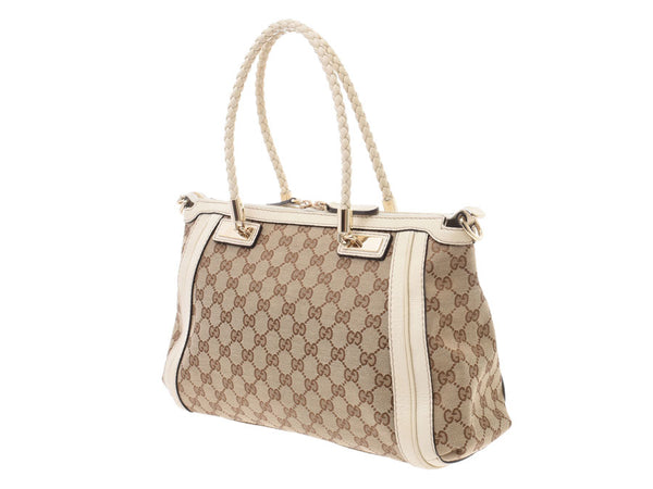 Gucci Bella 2WAY handbag Beige line/White 282300 Ladies GG canvas A-rank GUCCI straps used in Ginzo