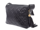 Chanel Shoulder Bag Black GP Hardware Ladies Lambskin With Fringe B Rank CHANEL Gala Used Ginzo