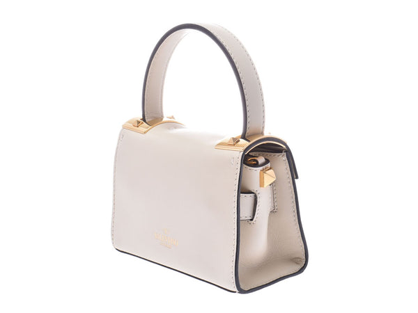 Valentino 2WAY mini handbag white G hardware ladies calf Shindo beautiful goods VALENTINO GARAVANI strap used Ginzo
