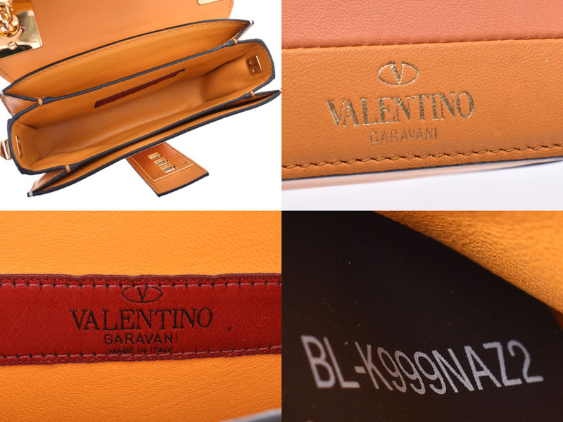 Valentino Chain Shoulder Bag Yellow/Orange/Beige/White G Metal Fittings Studs Women's Calf A Rank Beauty VALENTINO GARAVANI Used Ginzo