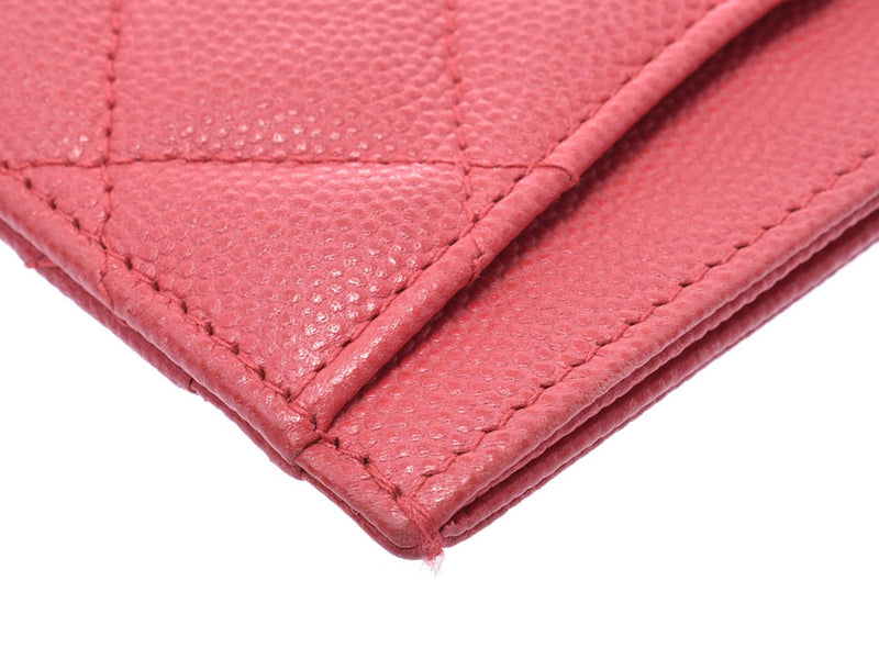 CHANEL Matrachet Card Case Pink Women's Caviar Skin AB Rank CHANEL Gala Used Ginzo
