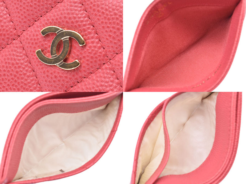 CHANEL Matrachet Card Case Pink Women's Caviar Skin AB Rank CHANEL Gala Used Ginzo