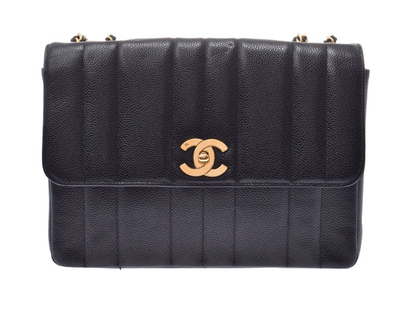 Chanel Mademoiselle Chain Shoulder Bag Black G Hardware Ladies Caviar Skin AB Rank CHANEL Used Ginzo