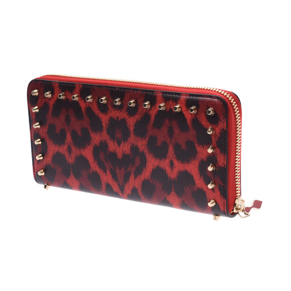 Christian Louboutin Christian Louboutin Leopard Studs Red/Black Unisex Calf Wallet Used
