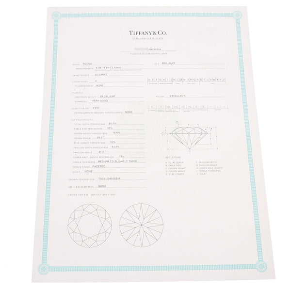 TIFFANY&Co. ティファニーソリテールリング 0.32ct H-VVS1-VG 
 レディース PT950/ダイヤ リング・指輪
 8.5号 
 中古