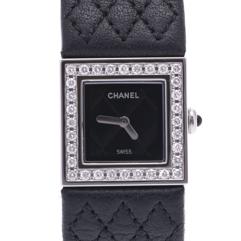 電池交換済 CHANEL シャネル マトラッセ H0500 純正ダイヤモンド ダイヤベゼル 黒 ブラック SS ステンレス 純正ベルト 純正尾錠 レディース クォーツ【6ヶ月保証】【腕時計】