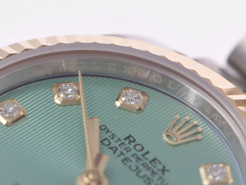 劳力士日期只是 279173G 10P 钻石绿色表盘随机编号女士 SS/YG 自动手表未使用的美容 ROLEX 盒新画廊二手银藏