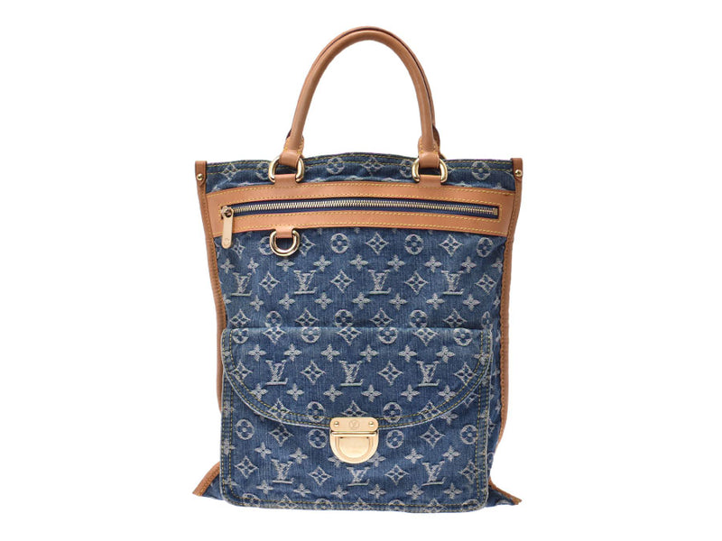 LOUISVUITTON ルイヴィトン トートバッグ フラットショッパー M95018 モノグラム デニム ブルー ゴールド金具  51332備考