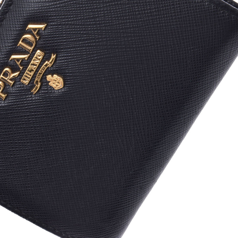 プラダIDケース付きコンパクトウォレット 
 黒/ゴールド金具 ユニセックス サフィアーノ 二つ折り財布
 
 PRADA 中古