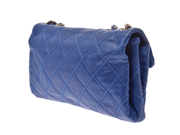 CHANEL Matrache Chain Shoulder Bag Blue GP Metal Fittings Ladies Lambskin B Rank CHANEL Gala Used Ginzo